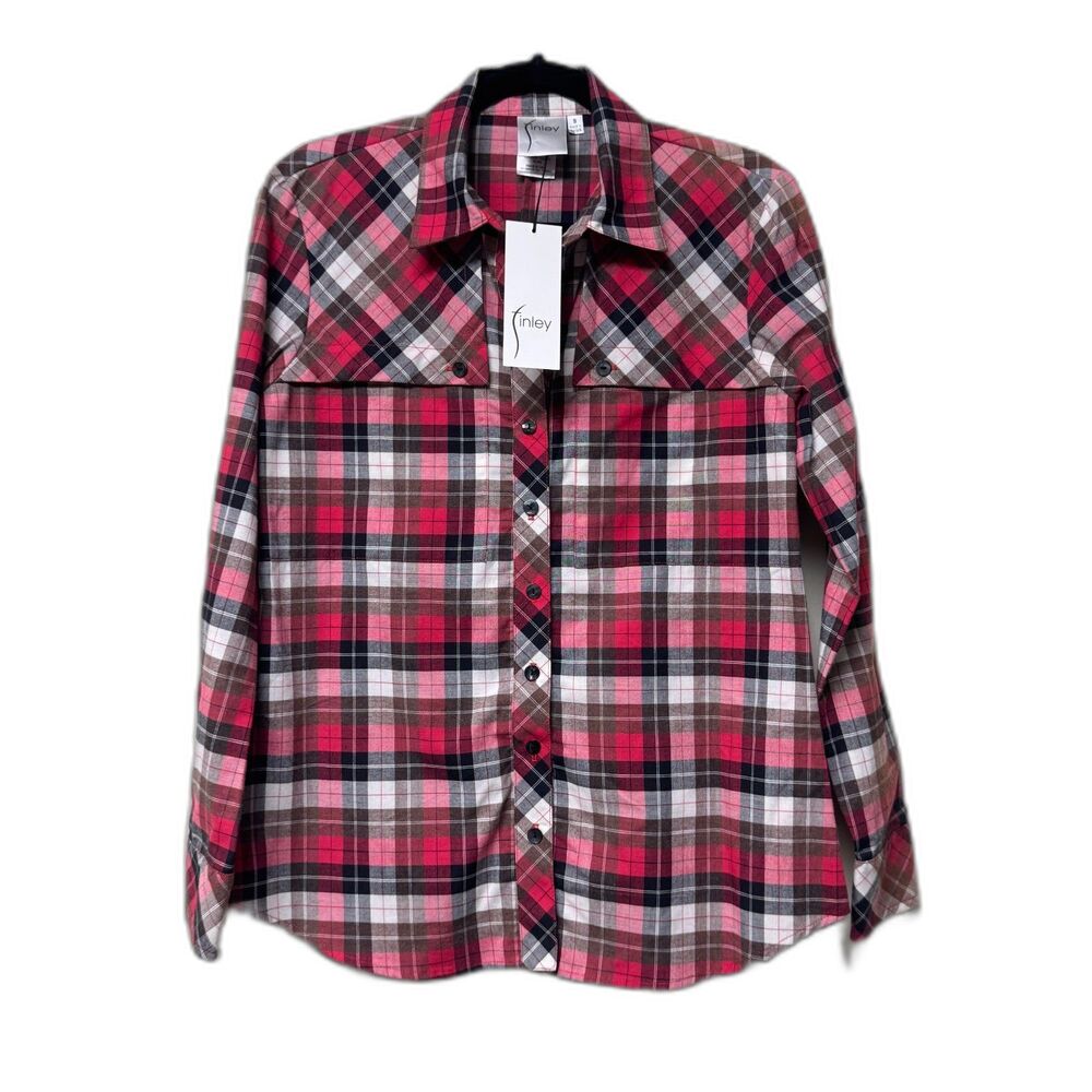 NWT - FINLEY Lucinda Trench Button Up Shirt, Red/Black/White Plaid, Sz S